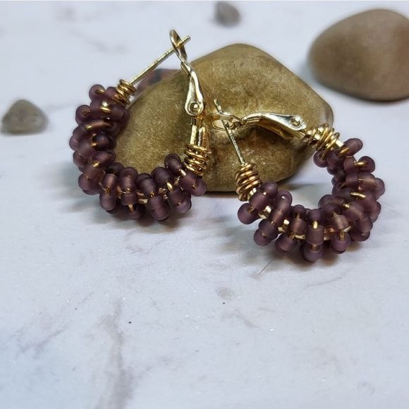 Handmade new! Beaded hoops glass beads - Picture 2 of 12